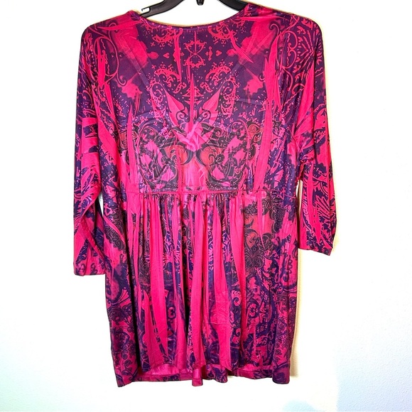 Energie One World Wear Size 2X Babydoll Boho 90's Y2K Beaded V-Neck Flowy Top - Picture 2 of 11
